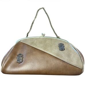 Vintage Two-Tone Brown and Cream Leather Chain-Handle Clutch
